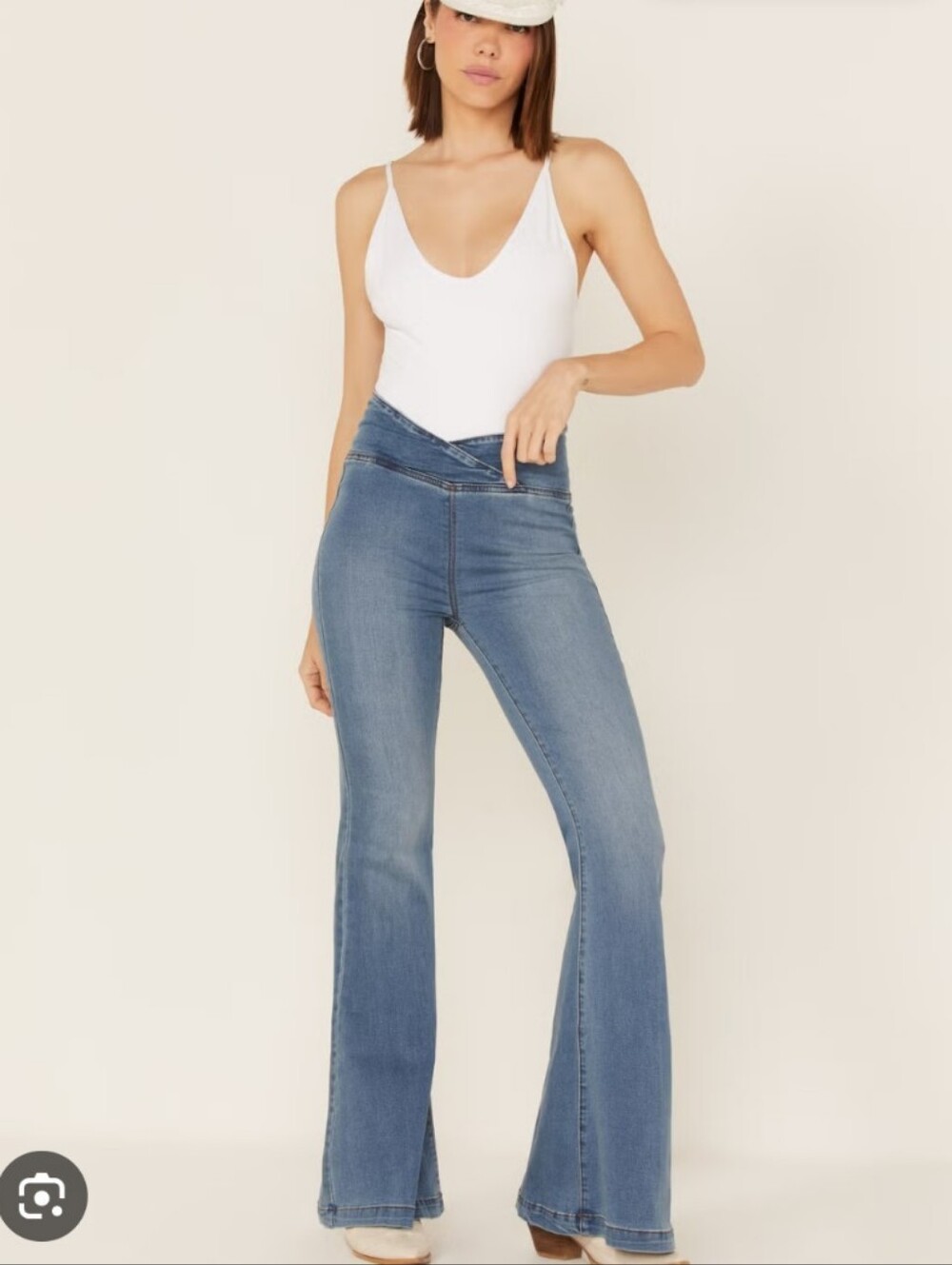 Free People Medium Blue Flare Jeans with V-Waist